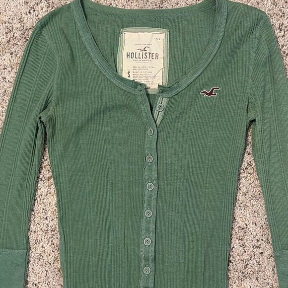2 Hollister Blue Green Y2K Henley Tops Small - Picture 4 of 10